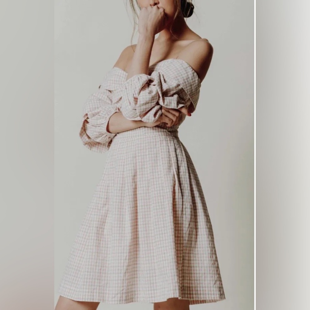 Chriselle X J.O.A. Off Shoulder Plaid Dress Size Small